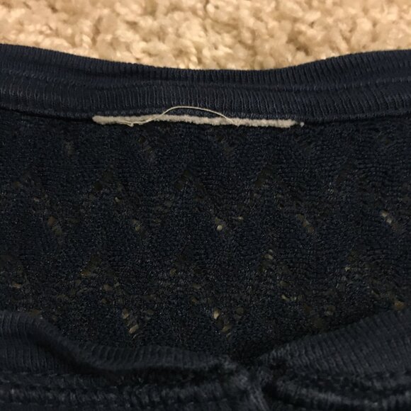 100% Cotton Bleu Gray Lace Shoulder 1/4 Button Down Dark Blue Top - XL - Picture 10 of 16